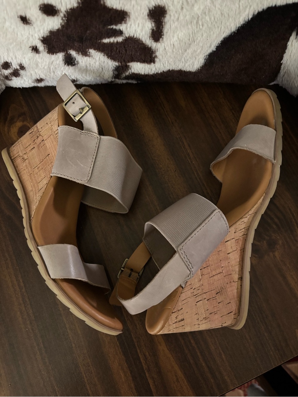 Kork-Ease Gray Taupe Cork Wedge Sandals
